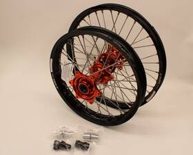 80-3528ob Dubya Edge Complete Front/rear Wheel Set 1.60 X 21 / 2.15 18 Black Rim/orange