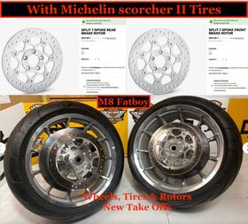 41500107 Harley-davidson Oem 18-25 Fat Boy Front 18x4 Inch Rear 18x8 Wheels Rims Tires And Brake Rotors