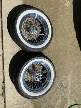 45006-91 Harley-davidson Wide Whitewall Spoked Wheels And Dunlop Tires Set Front Rear