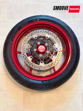 41073-0728-796 Kawasaki 2019-2025 Ninja Zx6r Zx636 Oem Front Wheel Rim Brake Rotors With Tire Red 41073-0728-796 Kawasaki 2019-2025 Ninja Zx6r Zx636 Oem Front Wheel Rim Brake Rotors With Tire Red