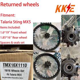 Tmx16x1110-no161 Kke 1.6 19/1.85 16 Spoked Wheels Rims Fit Talaria Sting Mx5 Cnc Black Hub E-moto