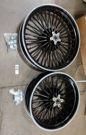 Hd-frw-c3621-1-bla-gsp-0818 Tarazon 21x3.5 18x5.5 Fat Spoke Wheels Rims For Harley Softail Heritage Flstf Dyna Fxdb