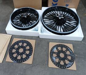 Hd-frw-c3623-1-bla Tarazon 21x3.5 18x3.5 Fat Spoke Wheels Rotors For Harley Heritage Softail Classic 00-14