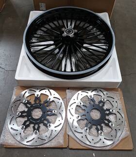 Hd-fw-c365-bla-1526bla2 Tarazon 21x3.5 Fat Spoke Front Wheel Rim Rotors For Harley Touring Road Glide Flhx 09-23