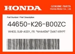 Honda Genuine Wheel Sub-assy., Fr. *NHA40M* (mat Krypton Slvr Met). Fixed Price $127.77.