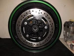 07-09 Kawasaki Custom Rear Wheel Green Stripe 41073-0083. Fixed Price $200.00.