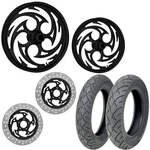 Rc Savage Black 21/18 Front Rear Wheel Package Set Tires Rotors Harley Flh/t. Fixed Price $3899.95.