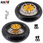 Kke 17*3.5/4.25" Supermoto Wheels Tires For Suzuki DRZ400SM 2005-2024 Gold Hubs. Fixed Price $1049.00.