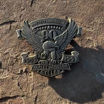 Harley 90TH ANNIV1903-1993 3X3 Large Metal Eagle Icon 75TH Sturgis Anniv+dime. Fixed Price $49.00.