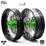 Kke 17" Supermoto Wheels Rims For Kawasaki KX450X 2022-2023 Discs Cnc Green Hubs. Fixed Price $889.00.