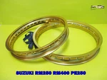 Suzuki RM250 RM400 PE250 F & Aluminium Gold Wheel Rim Set **SI1279**. Fixed Price $164.34.