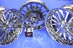 Harley Road Glide Trike Wheels Chrome Exchang RG3 With 4 Blade Knockoffs. Fixed Price $2275.00.