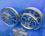 Harley Heritage Deluxe Chrome 9 Spoke Wheels Package Pulley And Rotors. Fixed Price $2976.98.