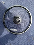 New 68 Spoke West Coast Cycle Black Front Steel Rim Wheel. Fixed Price $45.00.