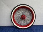 Dna Twisted 60 Spoke Red Single Disc Wide Glide 3/4 Bearing, Whitewall Tire. Fixed Price $400.00.