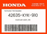Honda Genuine Hub Sub-assy., Rr. 42635-KYK-910. Fixed Price $232.04.