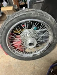 Motorcycle Wheel, Tire And Front Brake Disc Size 100/90 19. Fixed Price $100.00.