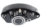 Black Front 1 Piston Banana Caliper With Bullseye For Harley-davidson. Fixed Price $292.99.