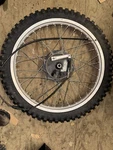 78 Suzuki RM-125 Front Wheel, Brake Cable And Plate, 54110-41301,. Fixed Price $55.00.