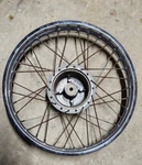 Takasago 140X16 Steel Front Wheel Kawasaki KD100 With Hub, Drum, And Spokes. Fixed Price $40.00.
