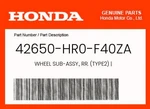 Honda Genuine Wheel Sub-assy., Rr. (TYPE2) 42650-HR0-F40ZA. Fixed Price $93.26.
