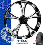 Rotation Titan Darkside Custom Motorcycle Wheel Package Harley Touring 21". Fixed Price $2028.25.
