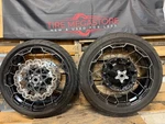 Take-off Harley Davidson Spoke Wheels, Rotors &tires Baggers CVO-2918-19-182. Fixed Price $1500.00.