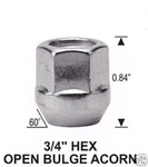 20 Pc Open Bulge 3/4" Hex Lug Nuts Cone Seat 12MM 1.75 Part # AP-1112. Fixed Price $14.95.