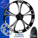 Rotation Titan Darkside Custom Motorcycle Wheel Package Harley Touring 23". Fixed Price $2408.25.