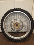 1998 Yamaha YZ400F Front Wheel & Tire, Oem Rim W/ Brake Rotor, Missing One Spoke. Fixed Price $80.00.