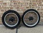 1980-82 Kawasaki KE175 Wheelset Drumbrakes Dirt Bike 2.75-21 Front, 3.50-18 Rear. Fixed Price $215.00.