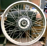 Used- Kawasaki 73-75 Z1/Z1AB Front Wheel, P/n# (Z1)41074-031 #(Z1AB)41074-022. Fixed Price $120.00.